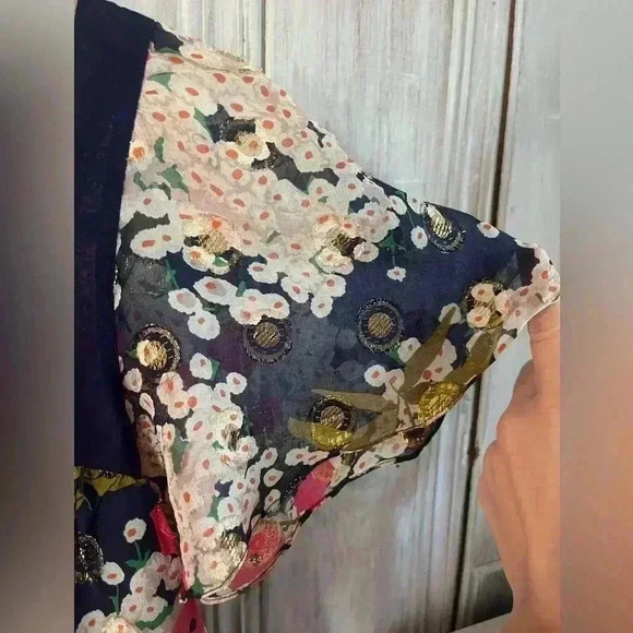 VTG Y2k silk floral babydoll Flutter Sleeve top romantic fairy coquette whimsy 6 - Picture 5 of 13